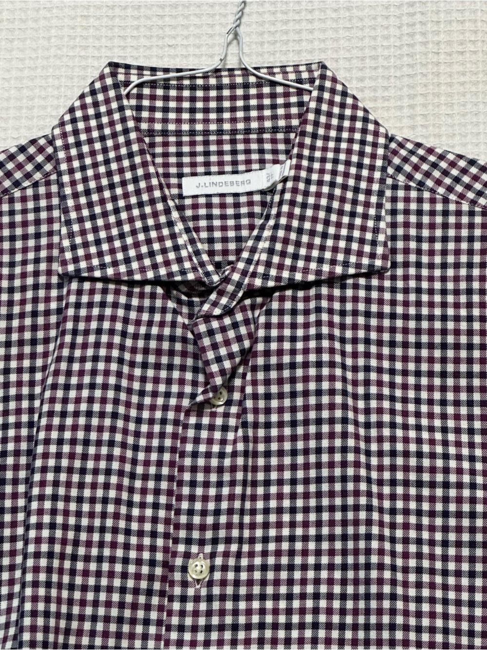 J.Lindeberg Men's Purple and White Gingham Dress Shirt